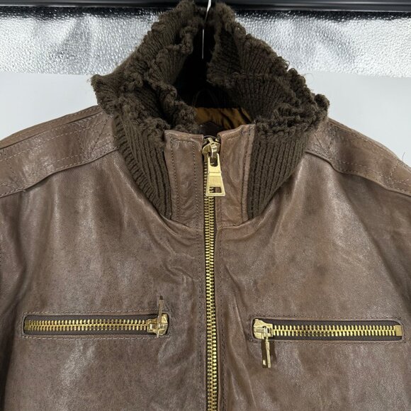 K&C Men's Limited Edition Premium Genuine Leather Bomber Jacket in brown, Size L - Picture 4 of 11